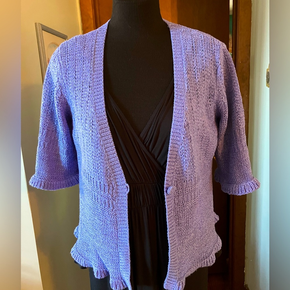 August Silk Cardigan Sweater Shrug Size Petite Large Periwinkle Tanzanite Blue